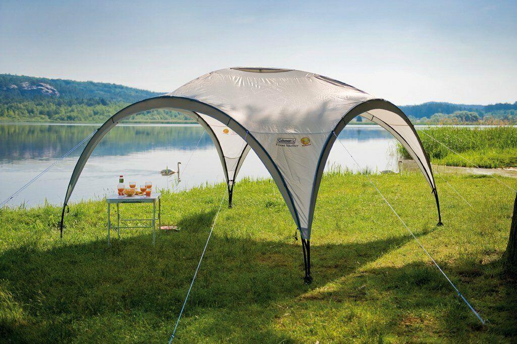 Coleman Gazebo Tent for 4 - 8 People White Textile Camping Sun Shelter - Benebomo