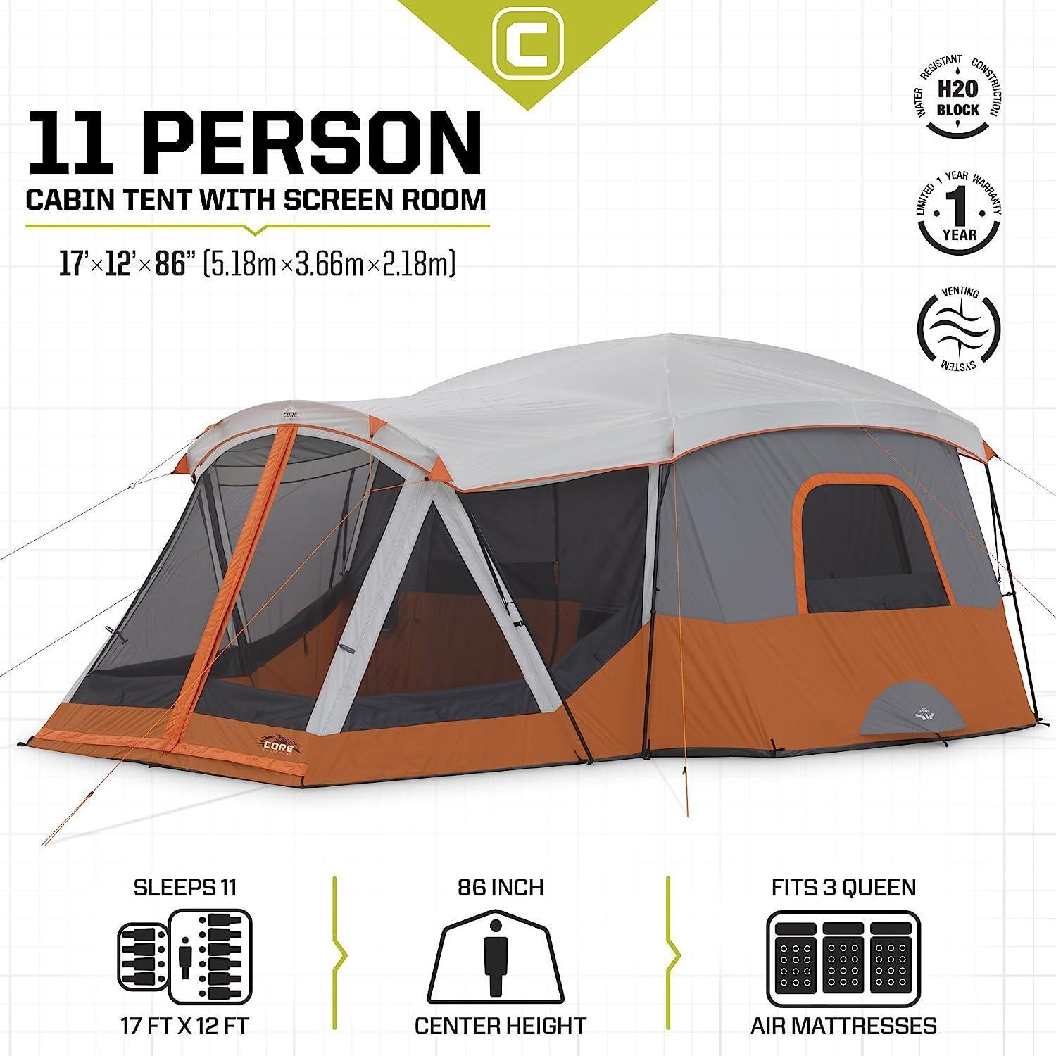 CORE Multiple Room Cabin Tent for 11 Person - Benebomo