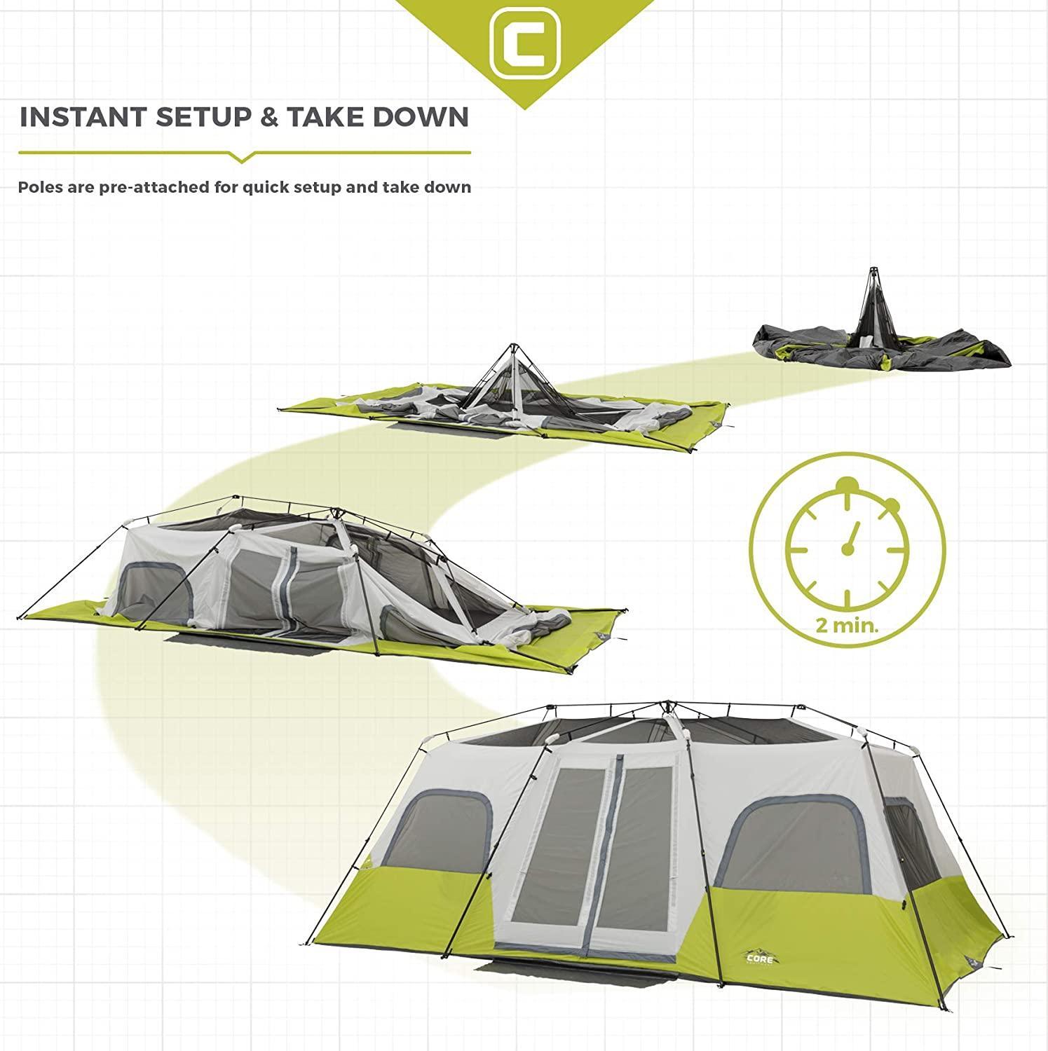 CORE Portable Instant Cabin Tent for 12 Person Pop Up Tent - Benebomo