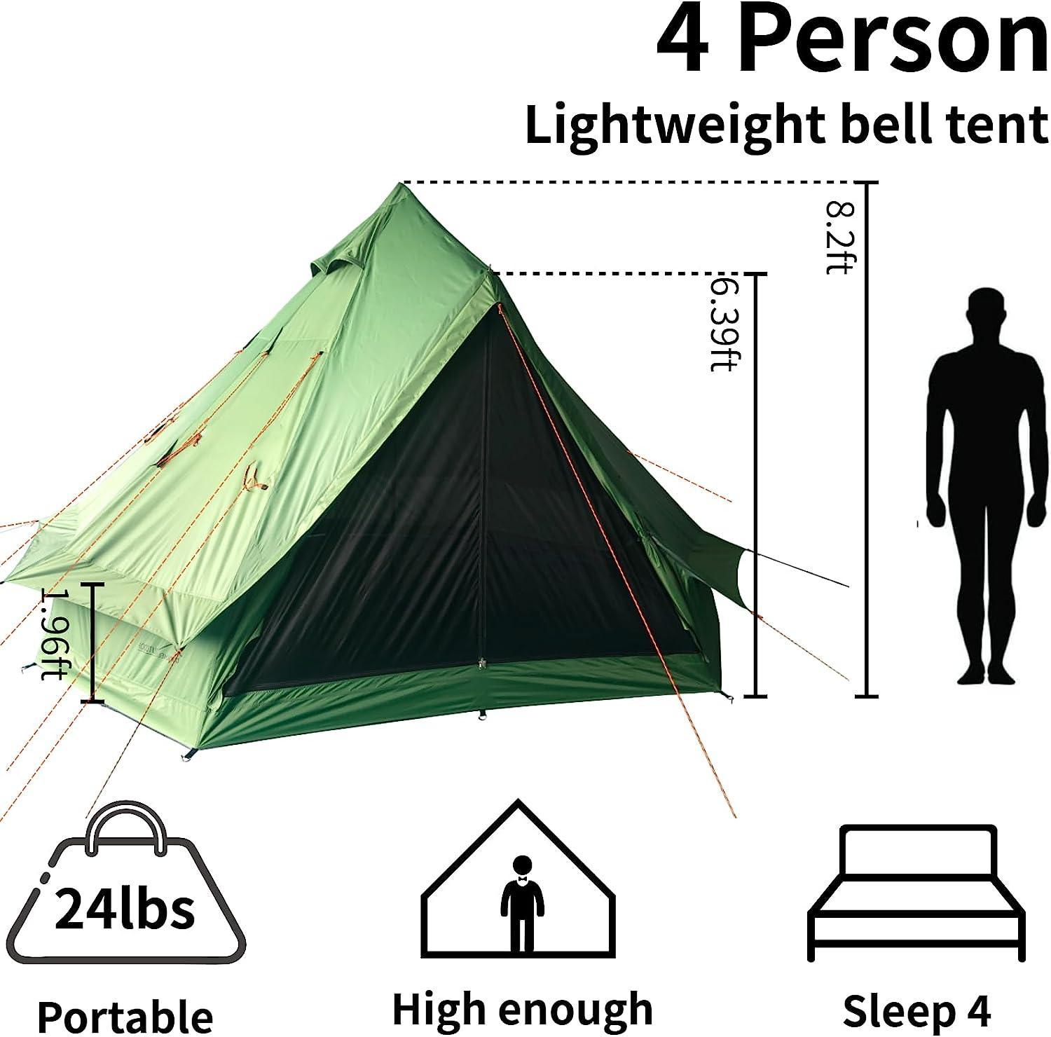 DANCHEL Bell Tent for 4 Person Portable Glamping Yurt Tent 3 Season - Benebomo