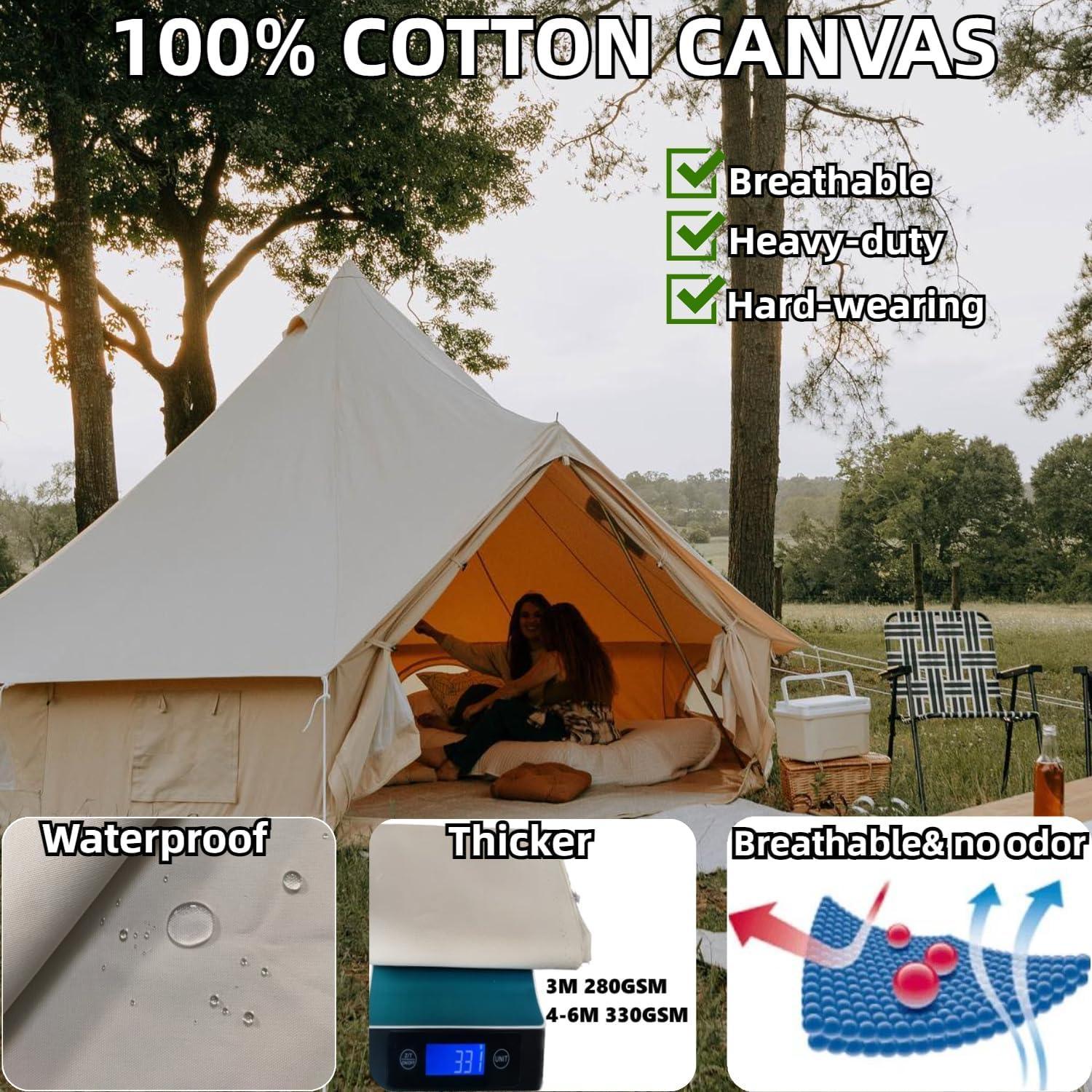 DANCHEL Bell Tent Glamping Canvas Tent for 5 Person - Benebomo