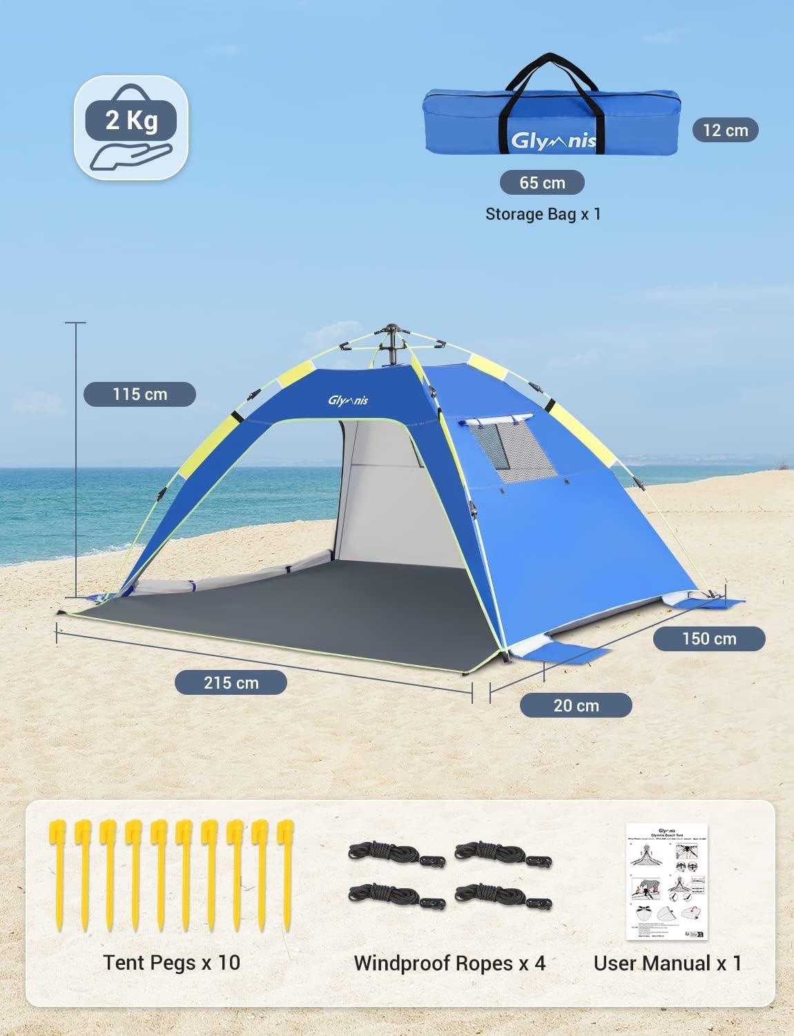 Glymnis Gazebo Tent for 3 - 4 People Blue Oxford Pop Up Beach Tent - Benebomo