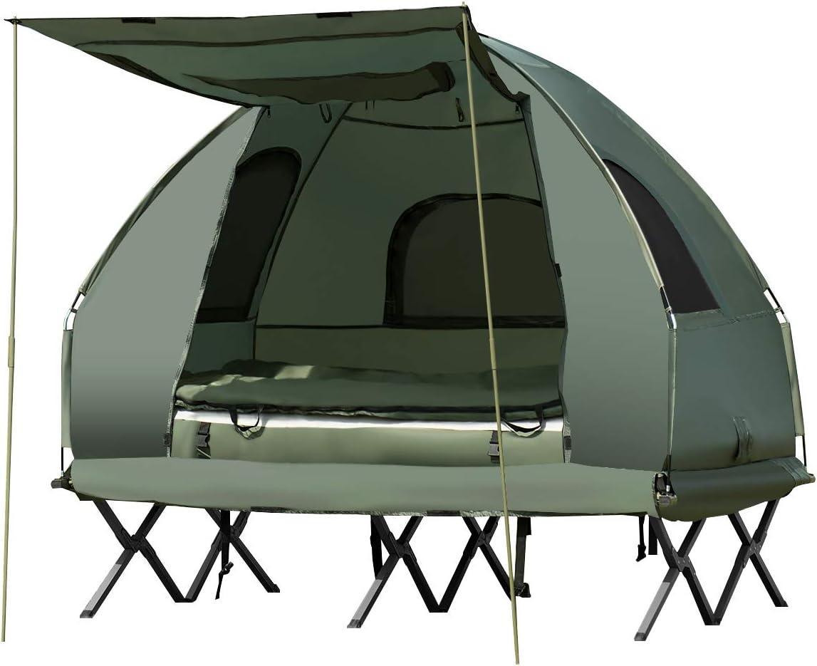 GYMAX Camping Tent Cot 1 Person Folding Tent Cot with Air Mattress - Benebomo