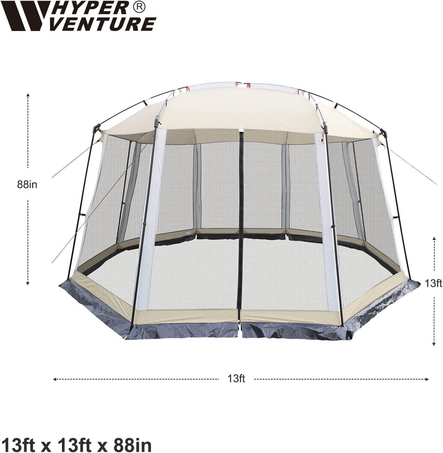 HYPER VENTURE Gazebo Tent for 8 - 10 People Khaki Oxford Waterproof - Benebomo