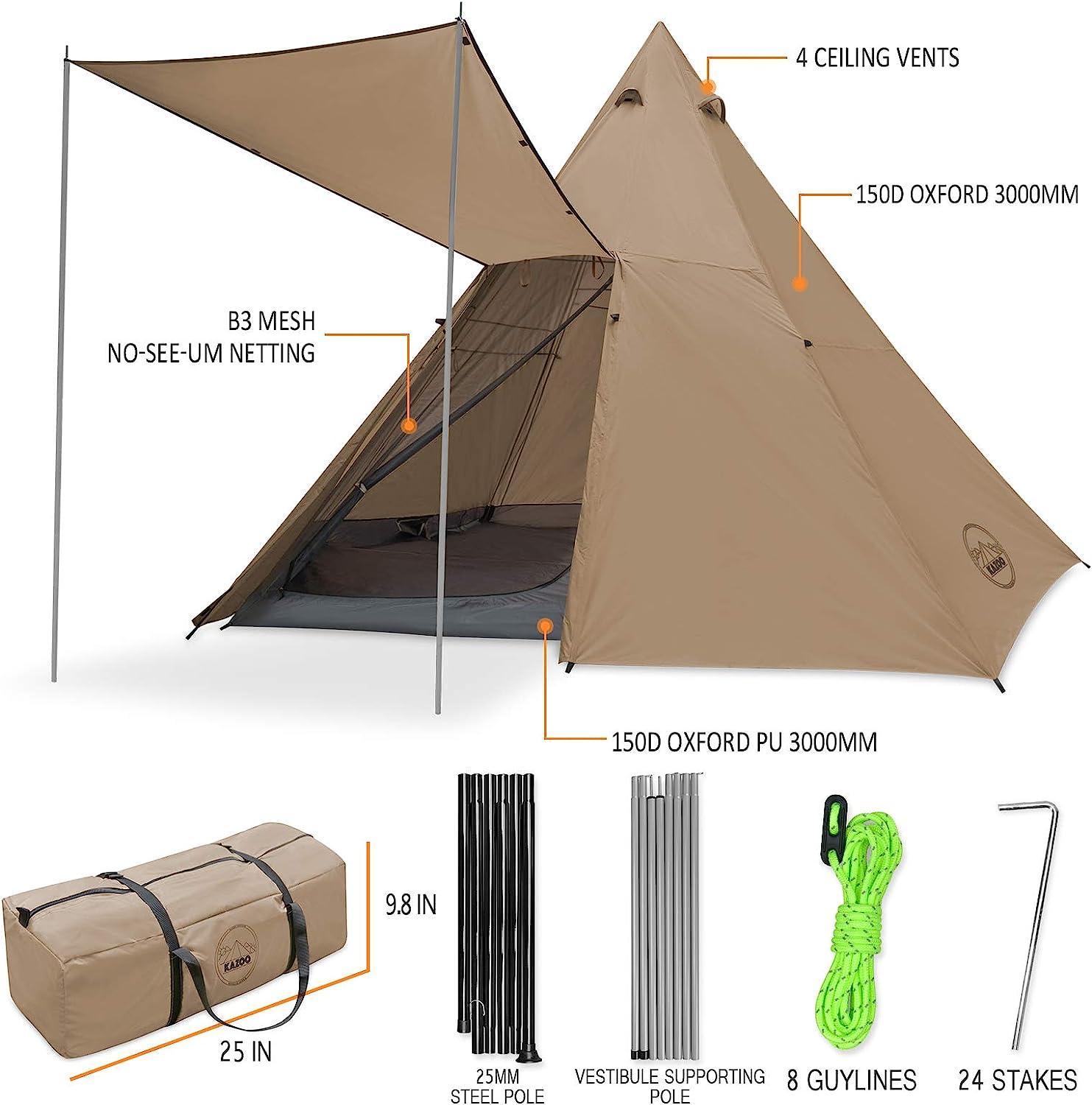 KAZOO Large Pyramid Tent for 8 Person Waterproof Teepee Tent - Benebomo