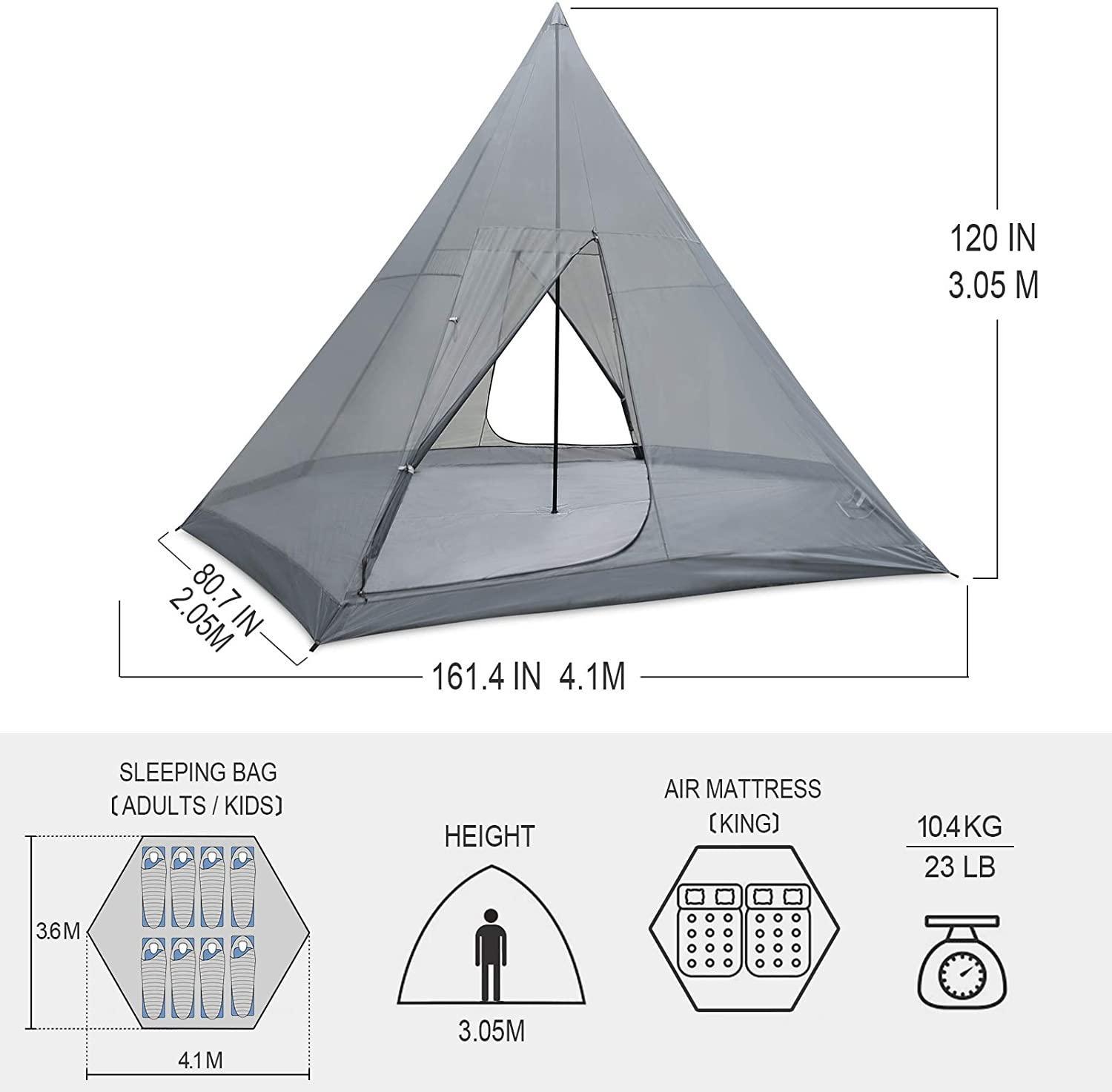 KAZOO Large Pyramid Tent for 8 Person Waterproof Teepee Tent - Benebomo