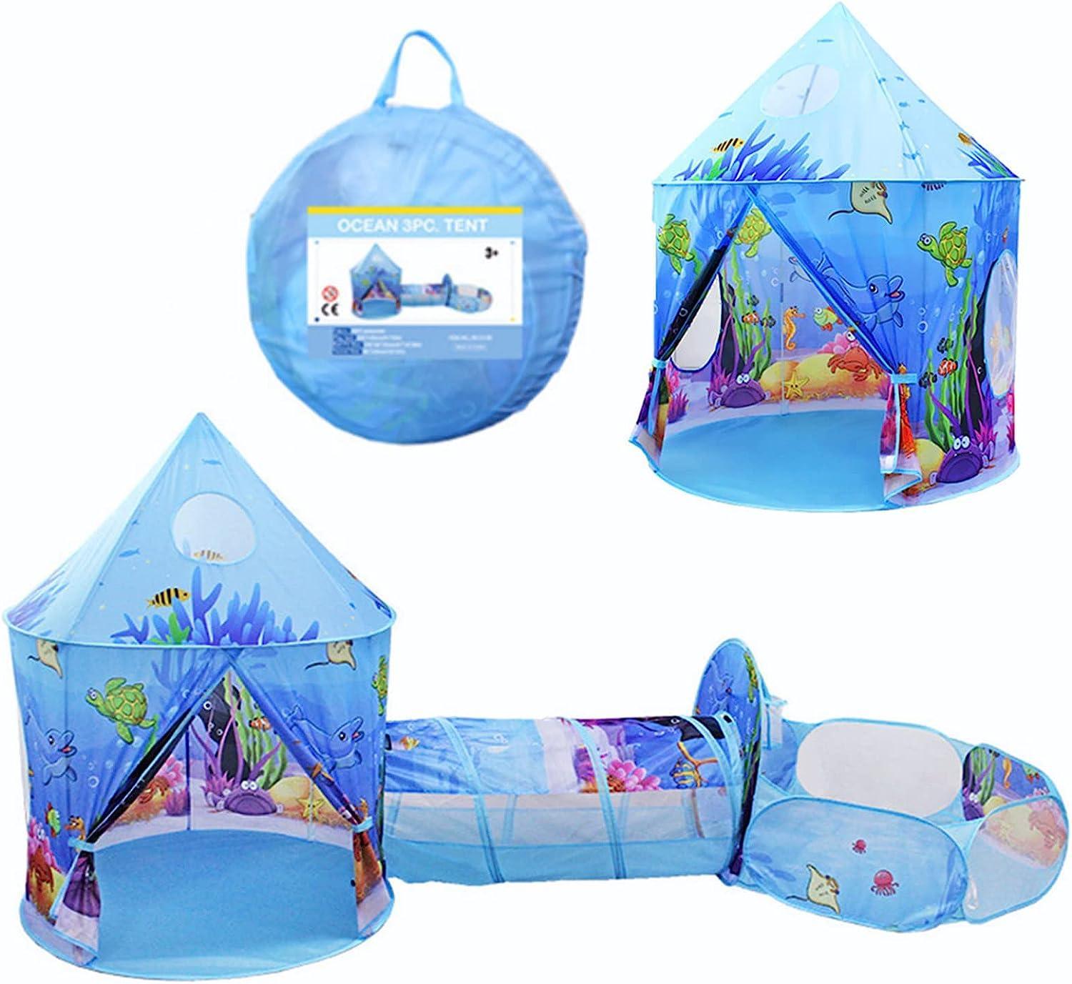 Kid's Blue Tunnel Tent Marine Animal Play Tent - Benebomo