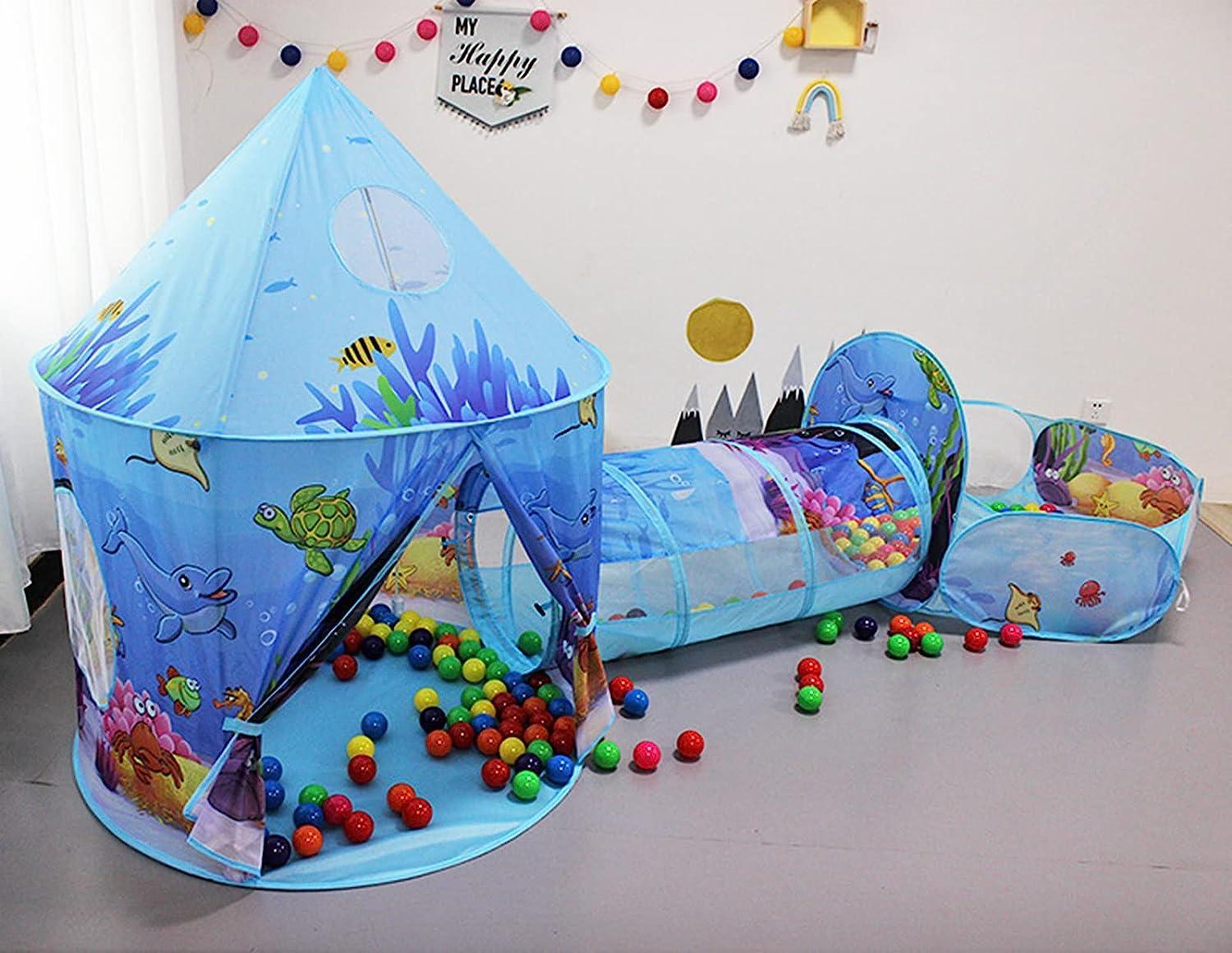 Kid's Blue Tunnel Tent Marine Animal Play Tent - Benebomo