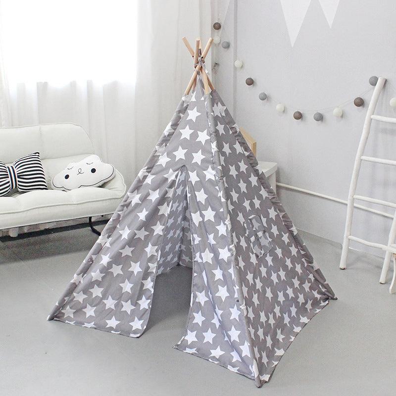 Kid's Grey Teepee Tent Peach Skin Star Pattern - Benebomo