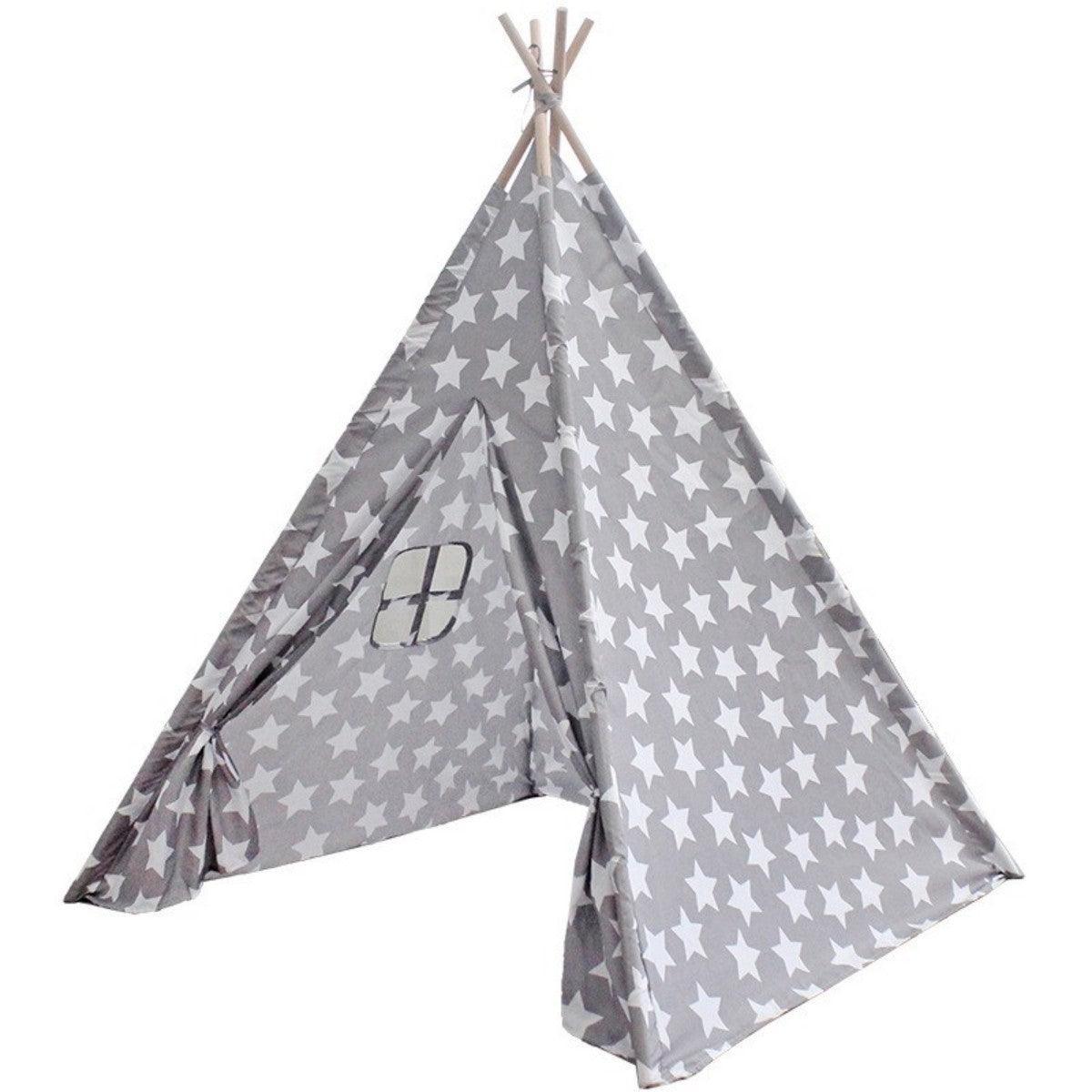 Kid's Grey Teepee Tent Peach Skin Star Pattern - Benebomo