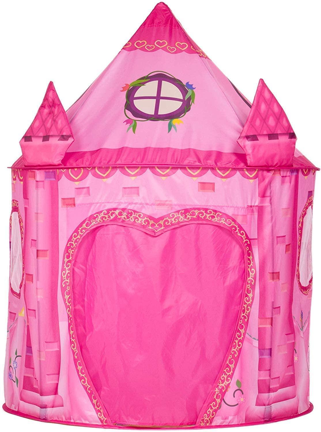 Kid's Pink Castle Polyester Play Tent Mesh Window - Benebomo