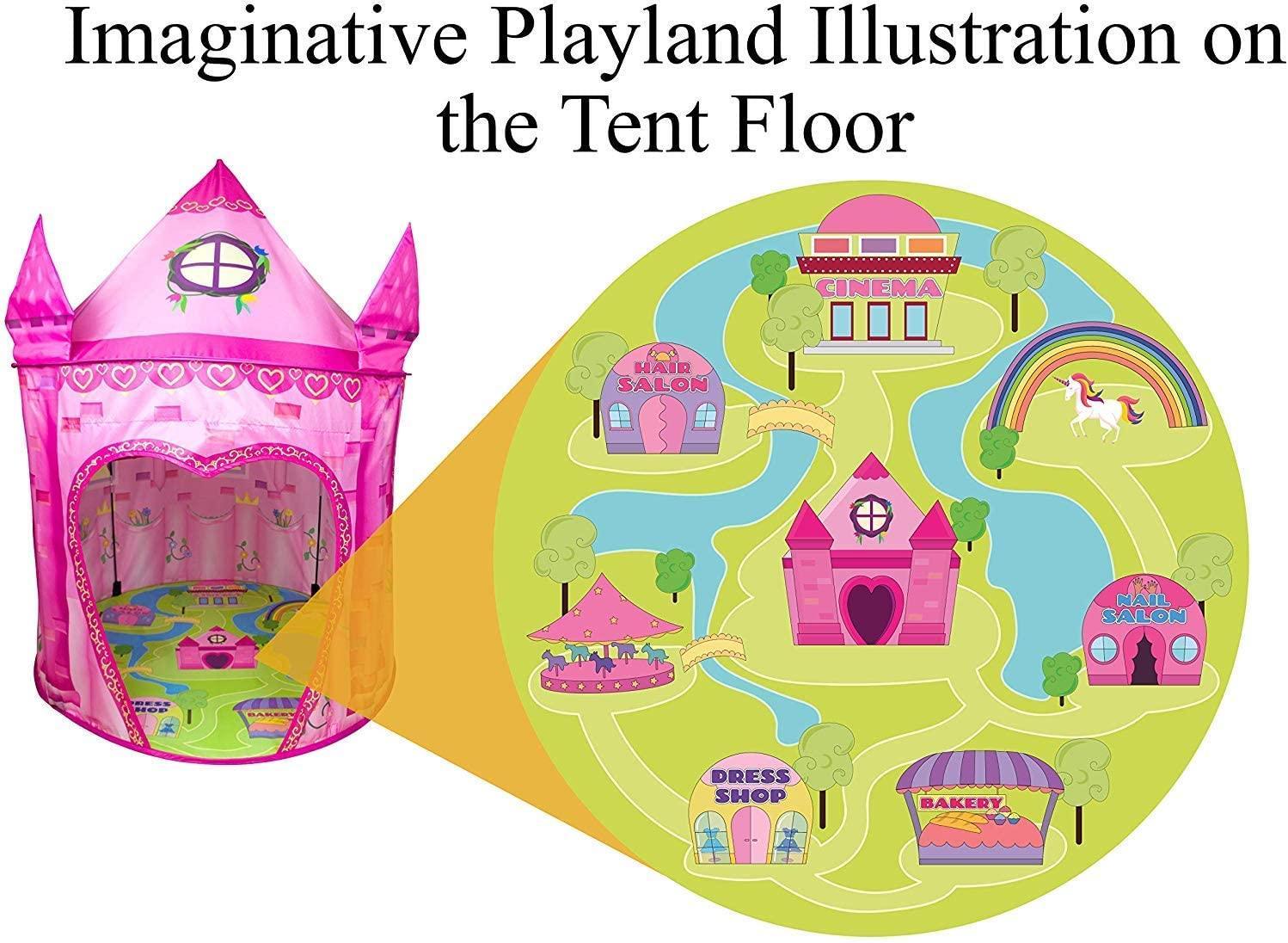 Kid's Pink Castle Polyester Play Tent Mesh Window - Benebomo