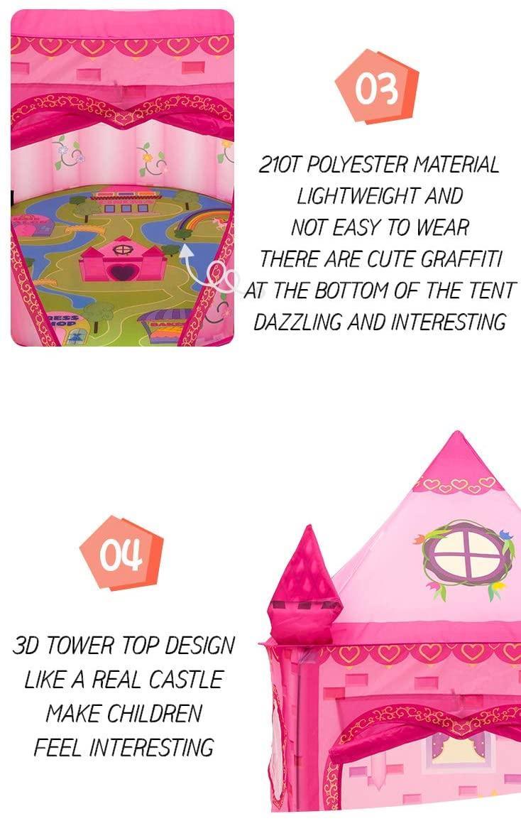 Kid's Pink Castle Polyester Play Tent Mesh Window - Benebomo