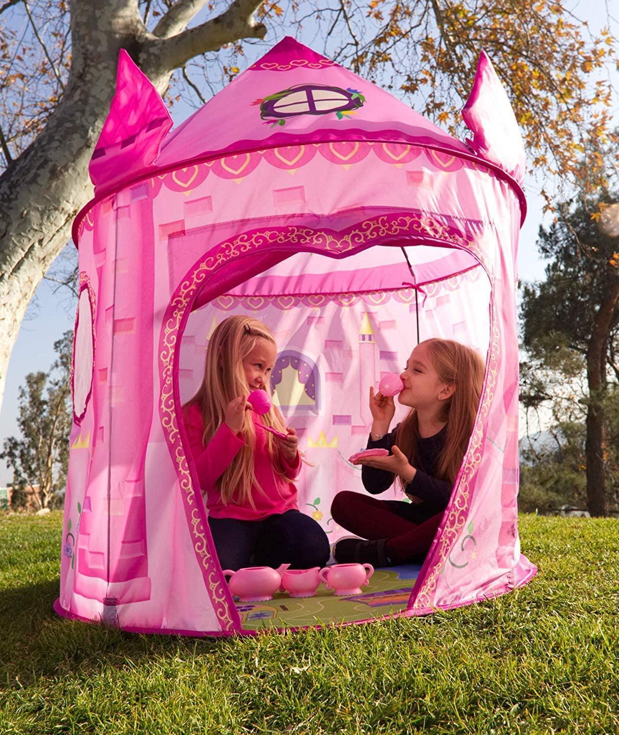 Kid's Pink Castle Polyester Play Tent Mesh Window - Benebomo