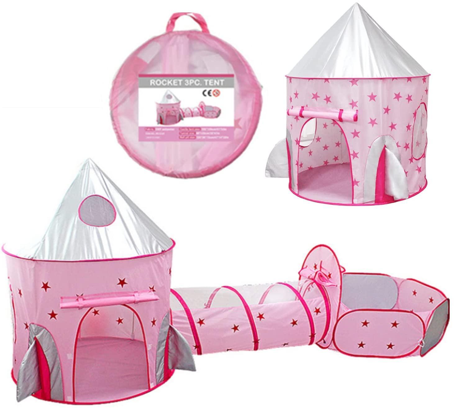 Kid's Pink Moon and Star Tunnel Tent Polyster - Benebomo