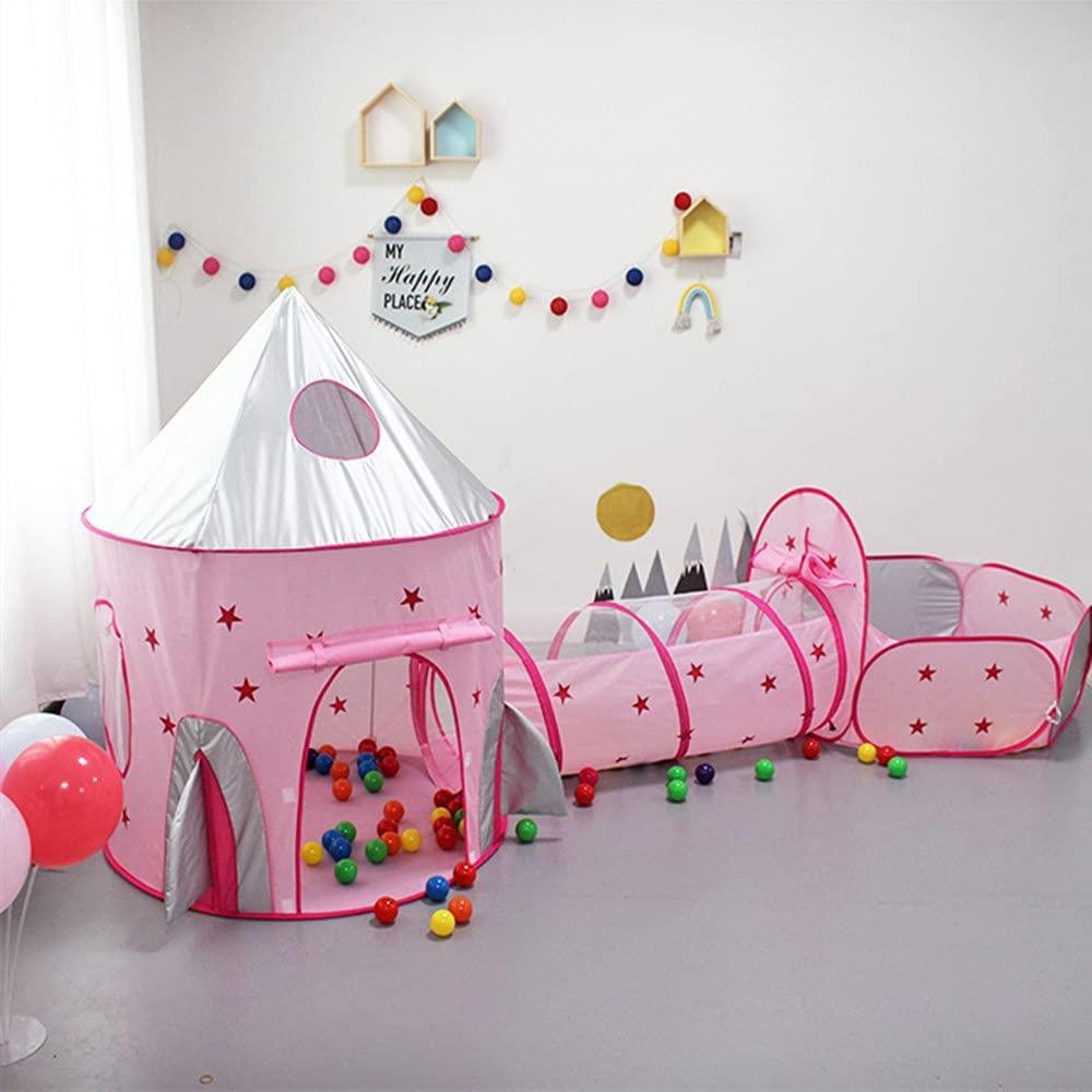 Kid's Pink Moon and Star Tunnel Tent Polyster - Benebomo