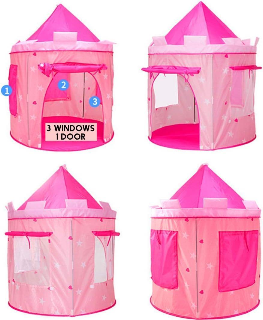 Kid's Pink Princess Castle Tent with Mesh Window - Benebomo