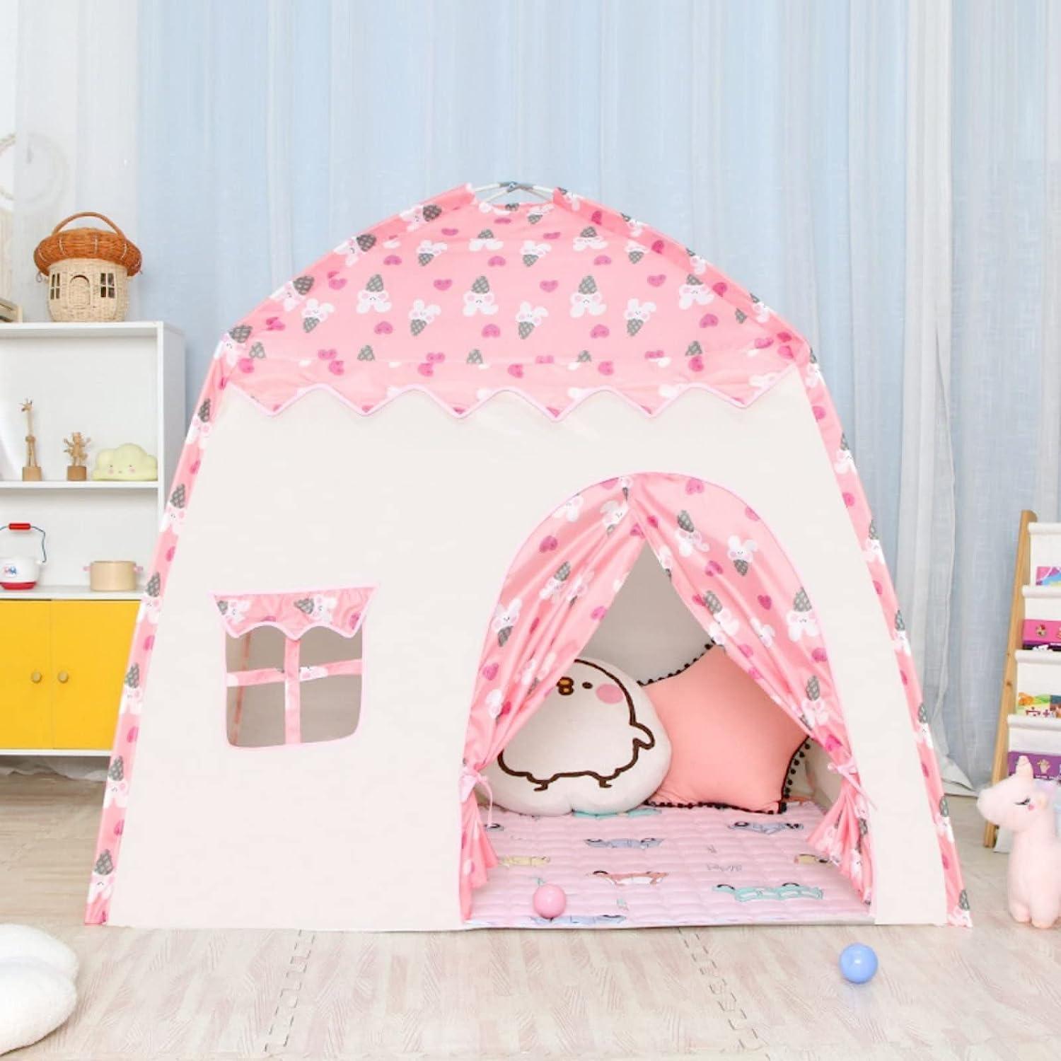 Kid's Pink Wendy House Oxford Cartoon Play Tent - Benebomo