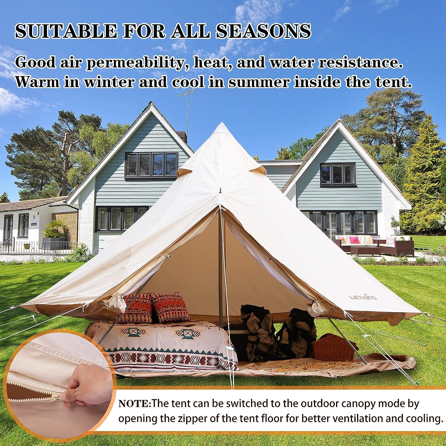 LETKIND Bell Tent Cotton Yurt 4 Season Glamping Tent for 4 to 6 Person - Benebomo