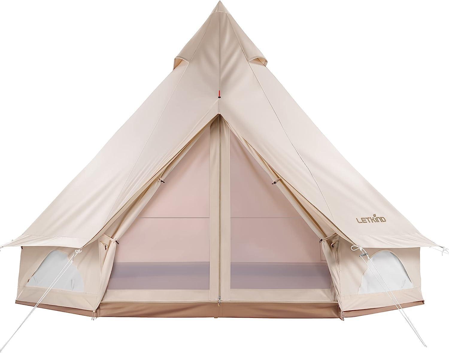 LETKIND Bell Tent Cotton Yurt 4 Season Glamping Tent for 4 to 6 Person - Benebomo