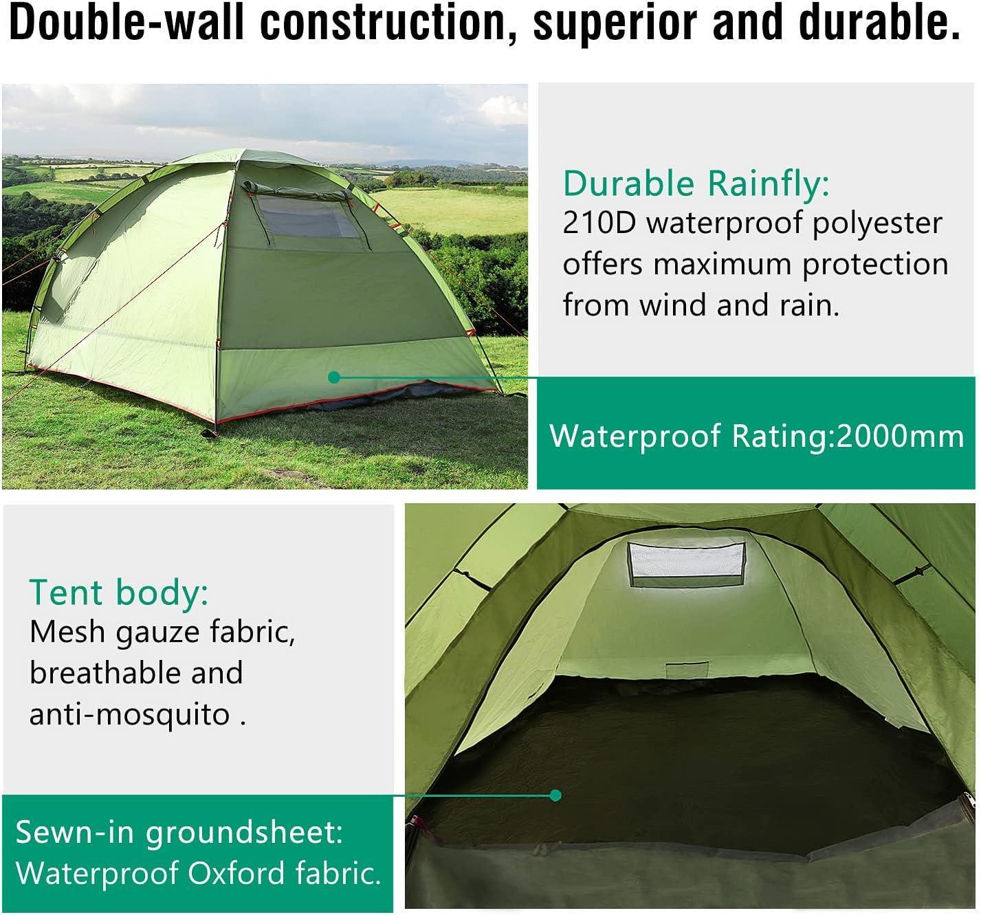 MoKo Geodesic Tent for 3 People Green Polyester Family Camping Dome Tent - Benebomo