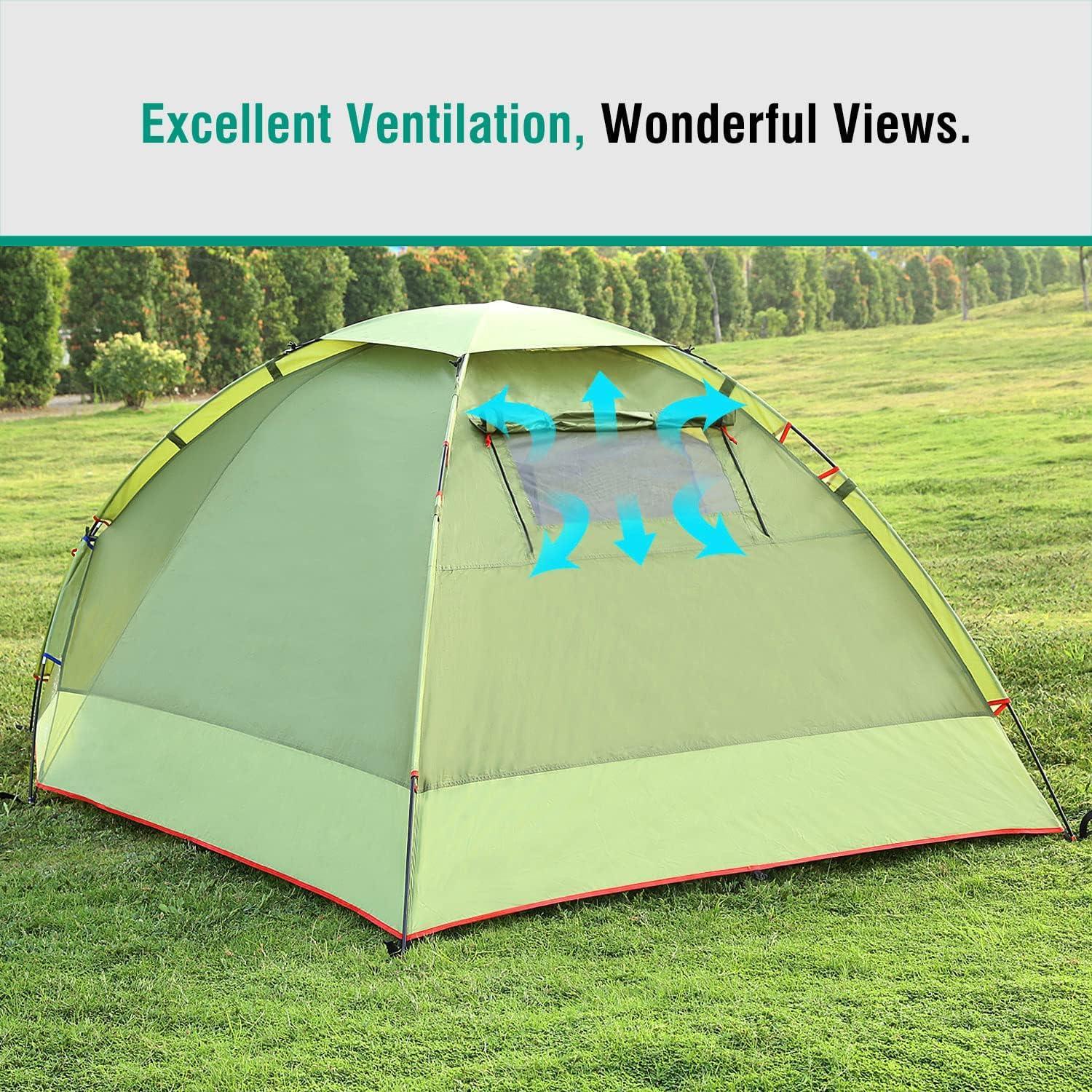 MoKo Geodesic Tent for 3 People Green Polyester Family Camping Dome Tent - Benebomo