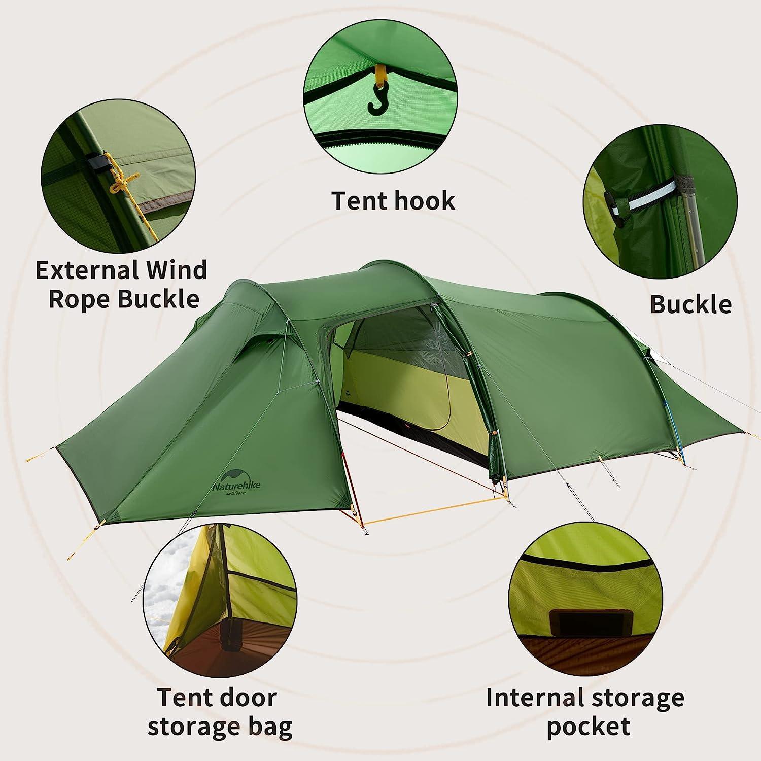 Naturehike Tunnel Tent for 3 to 4 People Green Waterproof Polyester - Benebomo