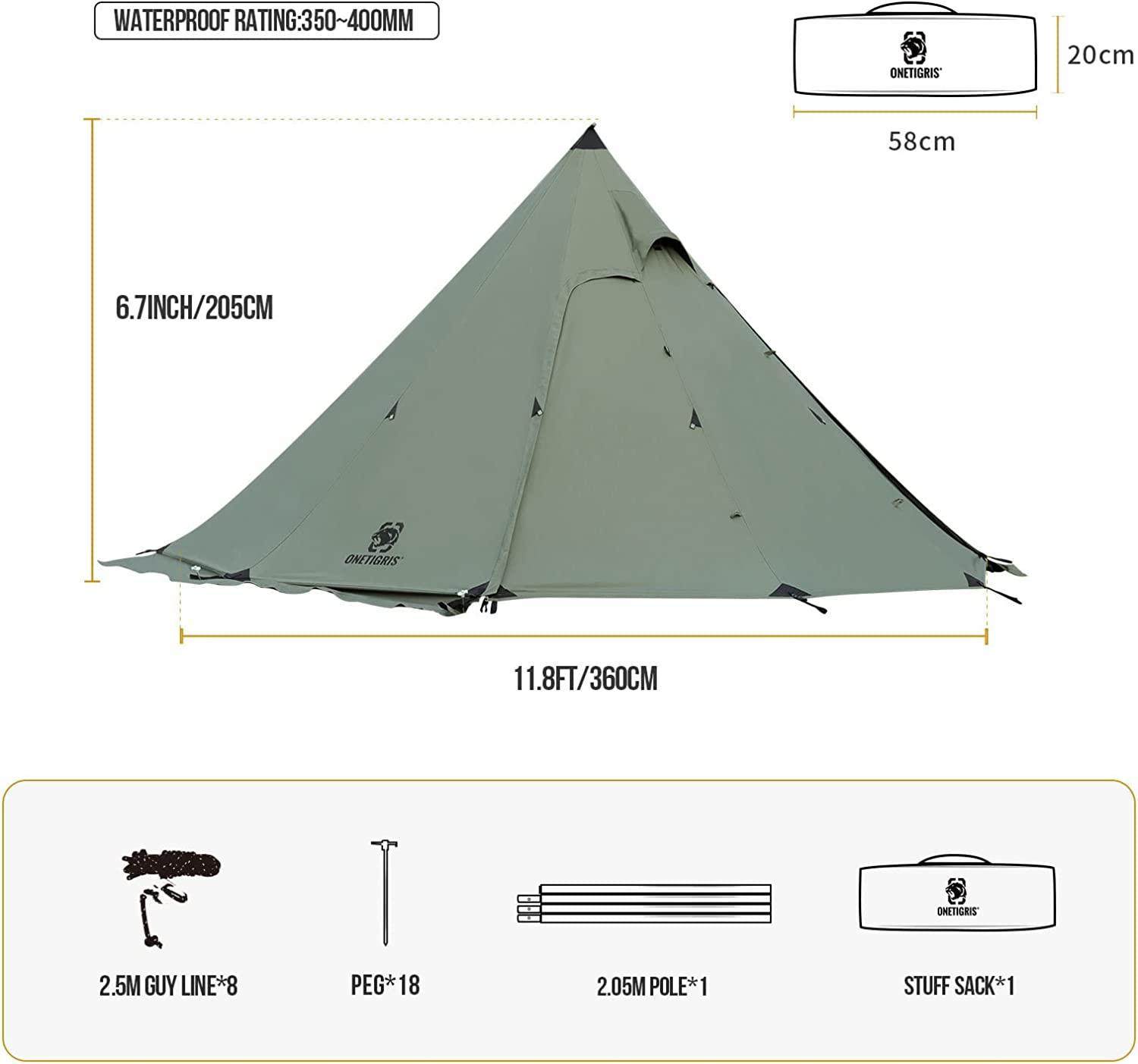 OneTigris Pyramid Tent for 2~4 Person Cotton Teepee Tent - Benebomo