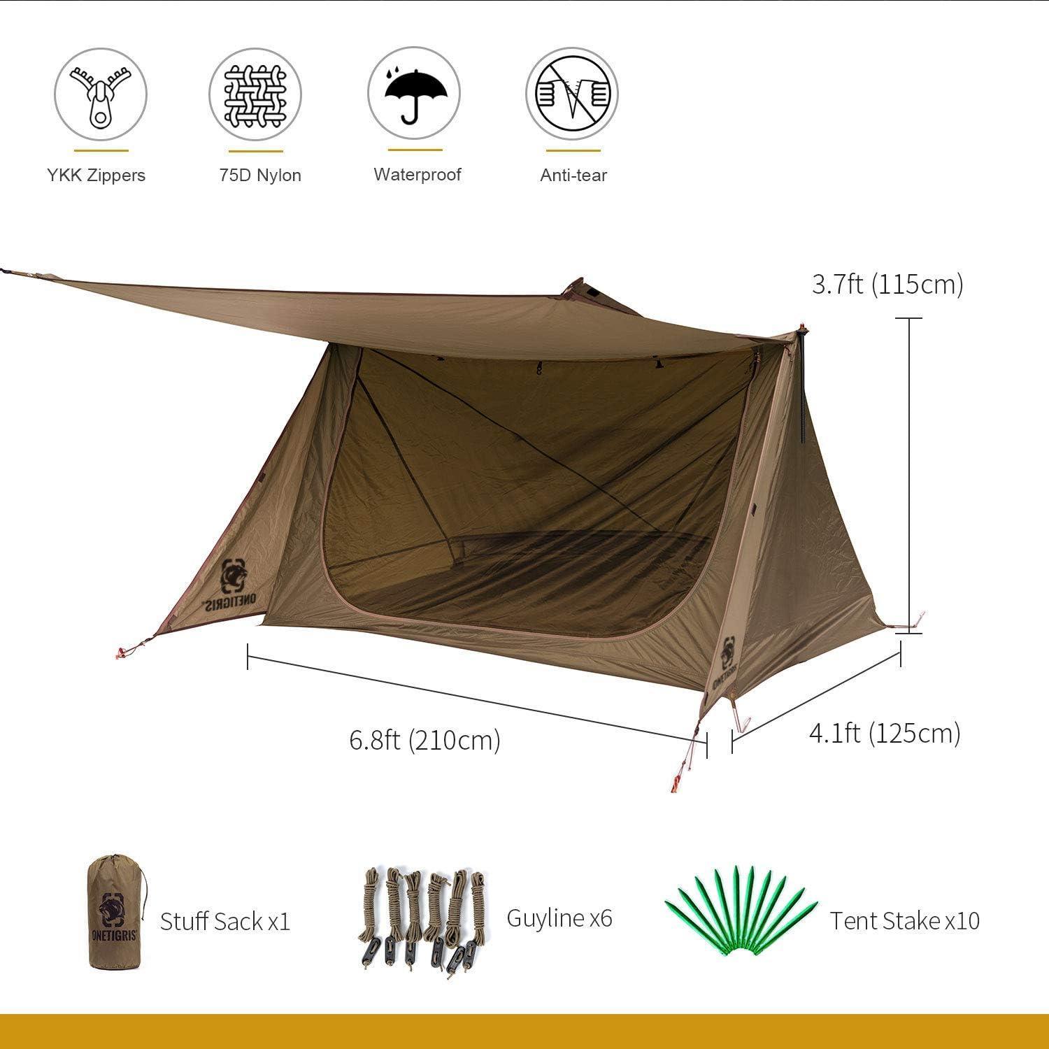 OneTigris Ridge Tent for 2 People Brown Nylon Ripstop Backpacking Tent - Benebomo