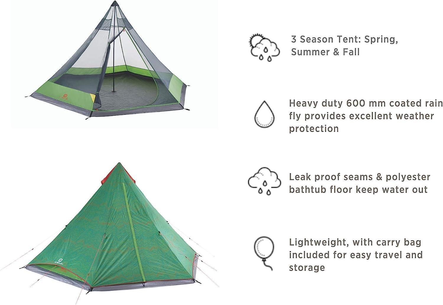 Outbound Pyramid Tent for 6 Person 2 Season Teepee Tent - Benebomo