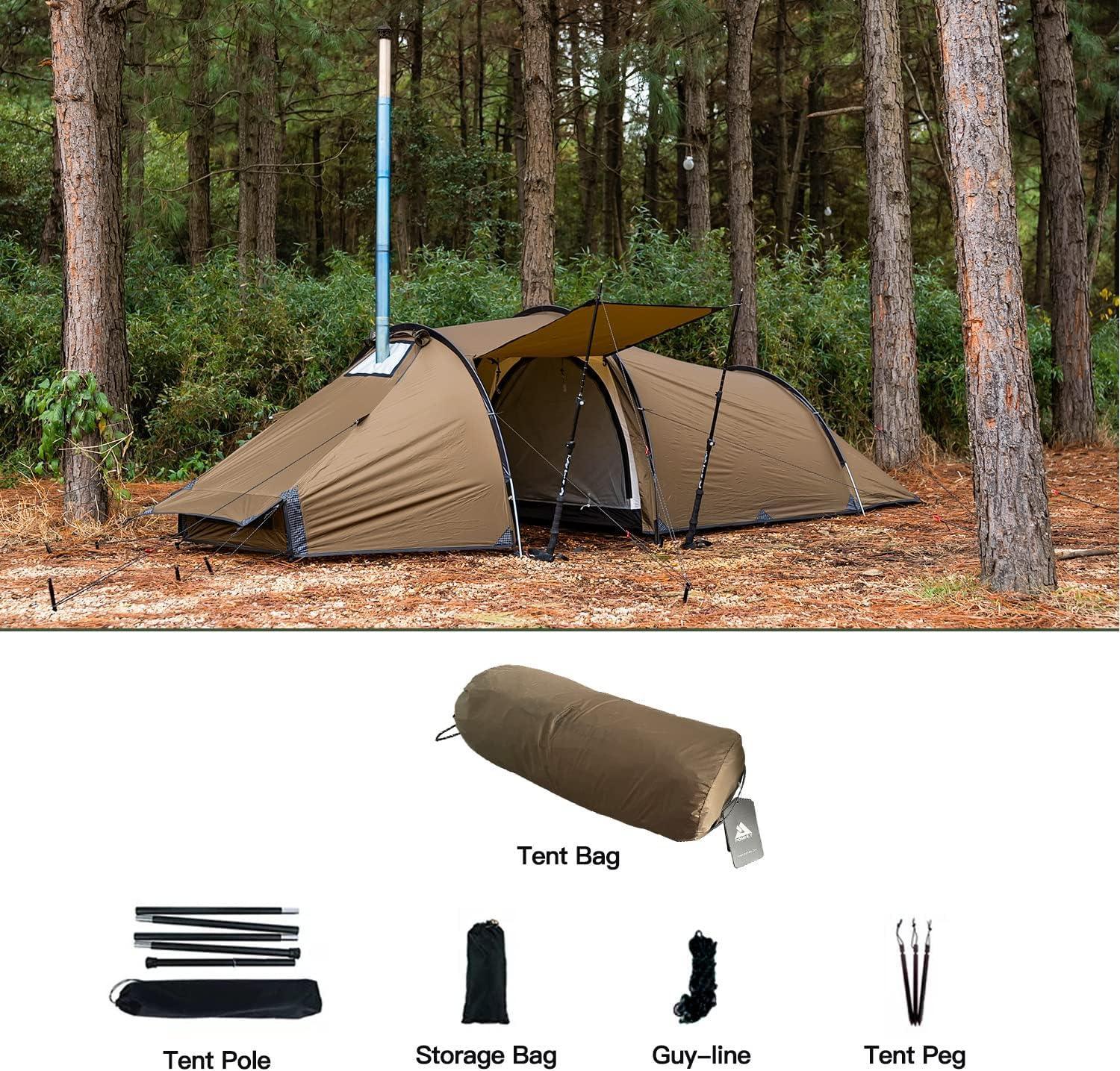 POMOLY Tunnel Tent for 1 - 2 People Brown Nylon Tent Waterproof - Benebomo