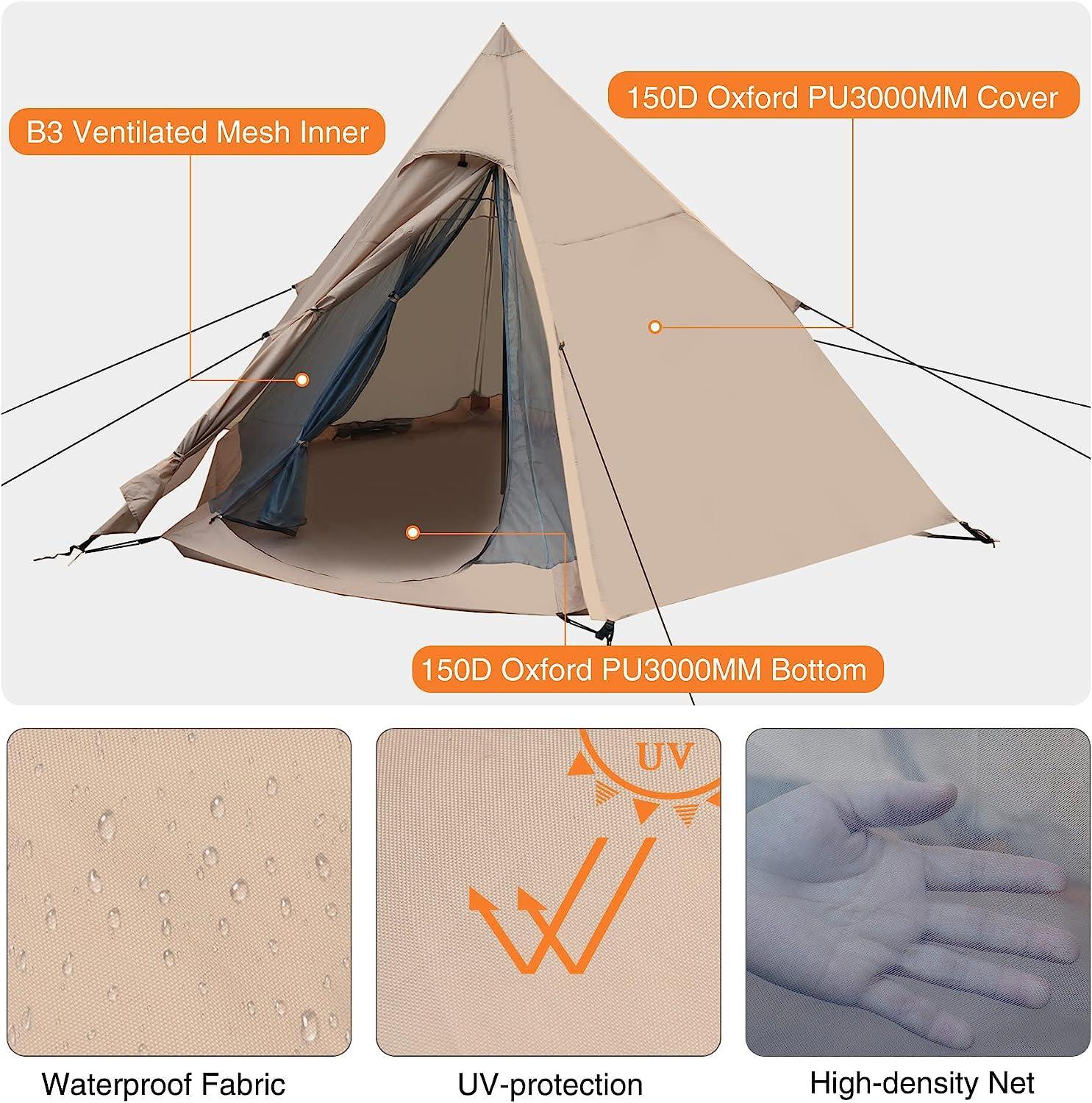 REDCAMP Pyramid Tent for 5 Person Canvas Teepee Tent - Benebomo