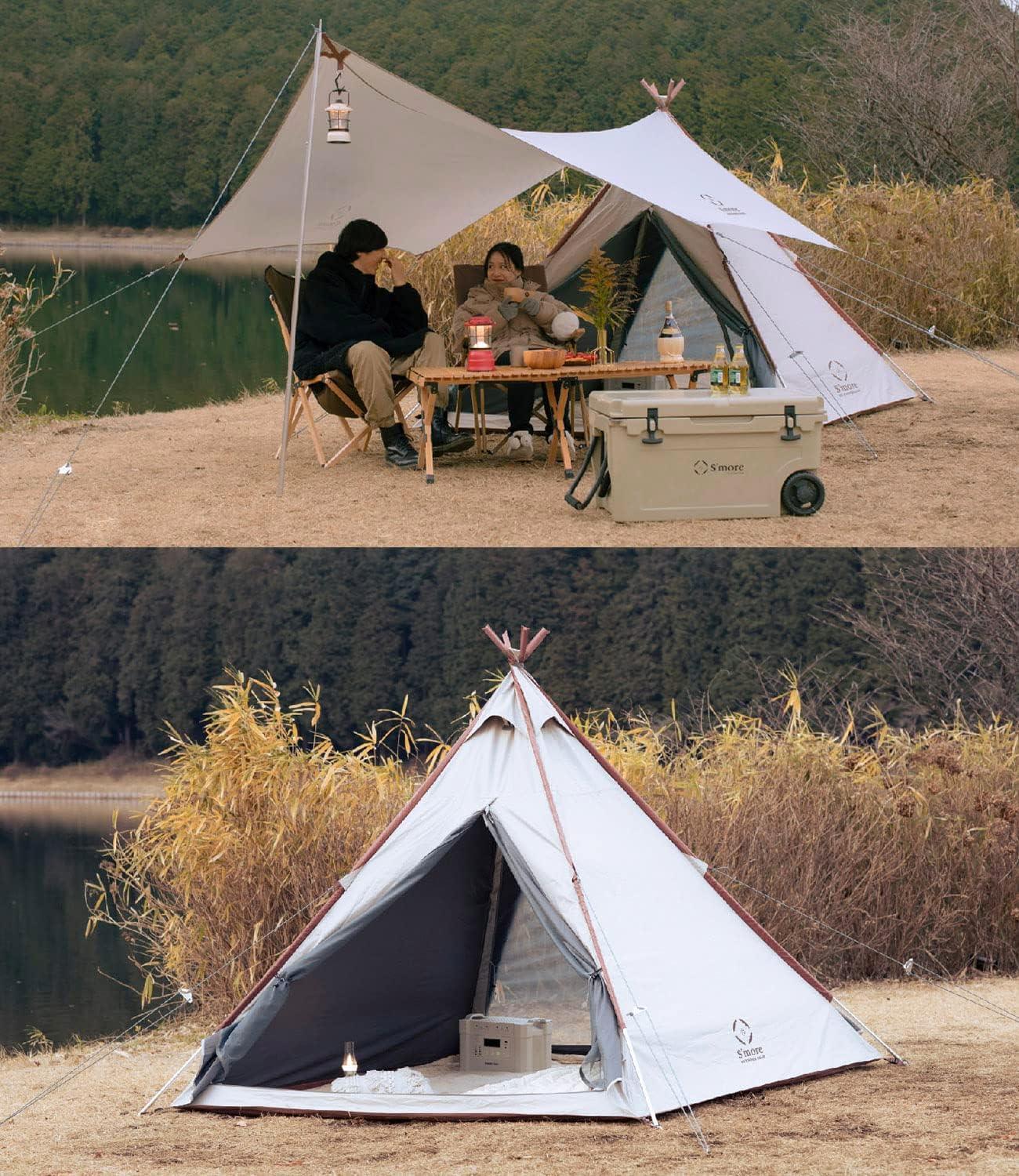 S'more Pyramid Tent for 3 Person Waterproof Oxford Teepee Tent - Benebomo