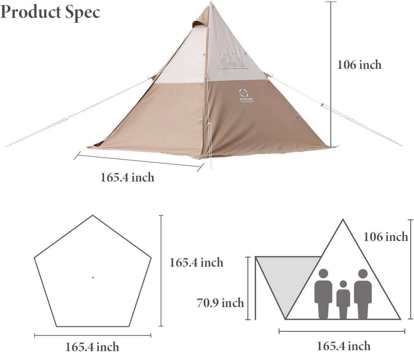 S'more Pyramid Tent for 4 Person Teepee Tent for Glamping - Benebomo